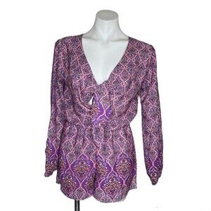 ROMEO + JULIET Romper Purple Print Open Sleeves Shorts Size Medium